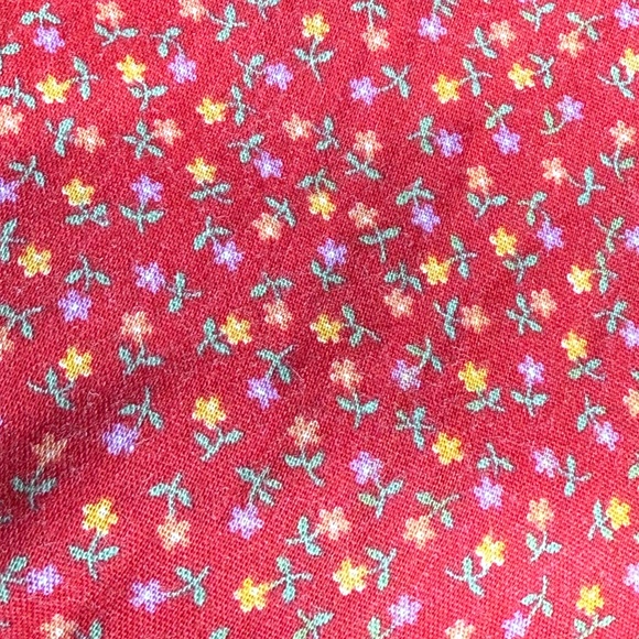 Vintage 1990s Home Sewn Red Cotton Mini Floral Relaxed Fit Midi Dress - Picture 5 of 5